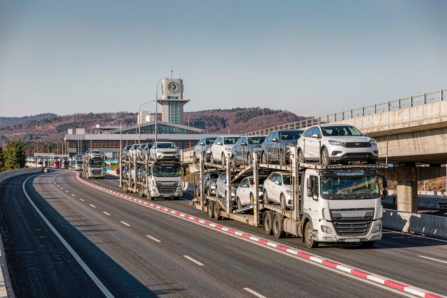 Vehicle carriers heading to the border port